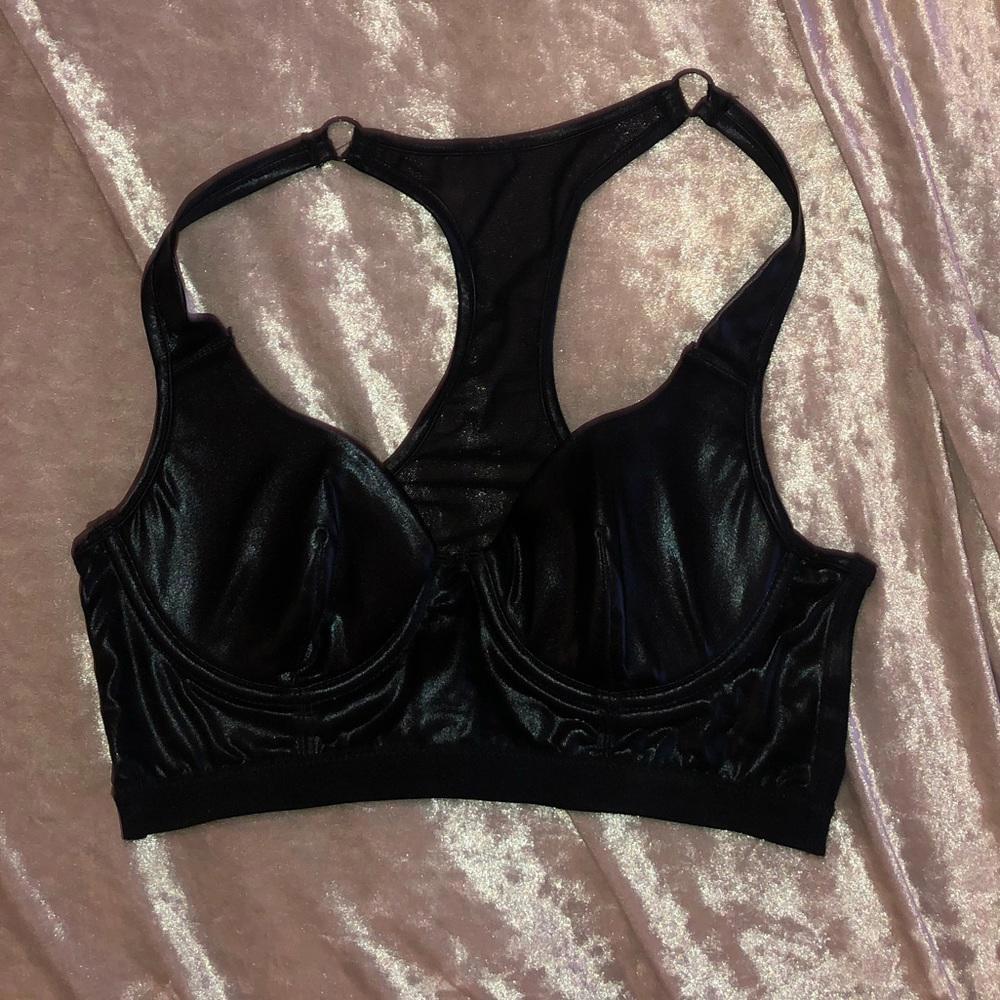 Black leather structured bustier crop top bra